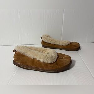 UGG SN 1871 Rylan chestnut suede sheepskin-lined slippers women size 10